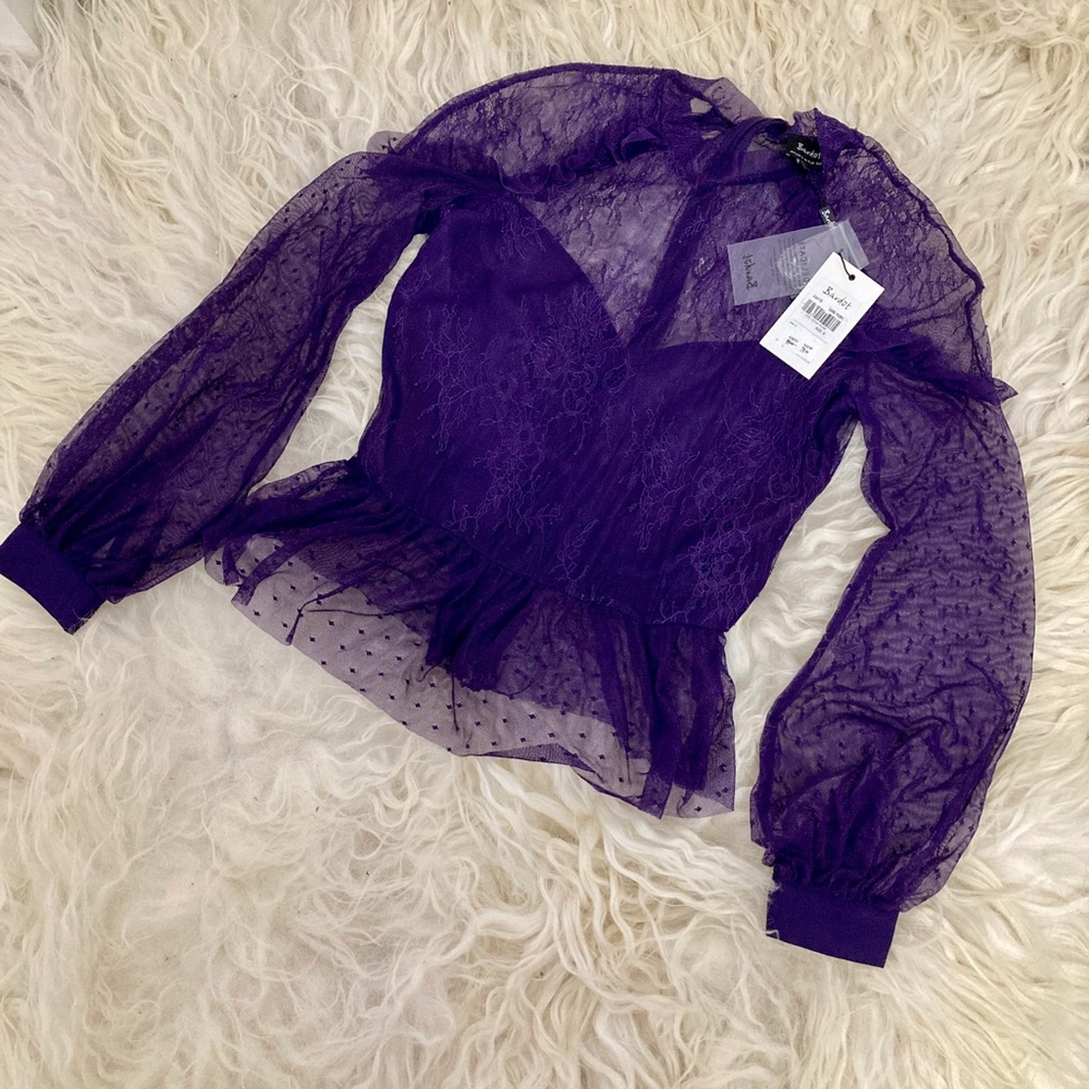 BARDOT Ruffled Lace Peplum Blouse - Picture 6 of 8